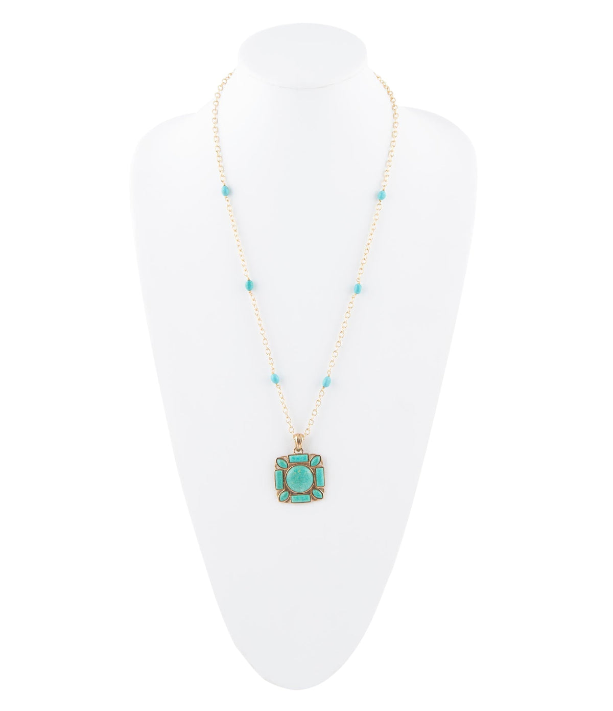 Squared Up Green Turquoise Pendant Necklace