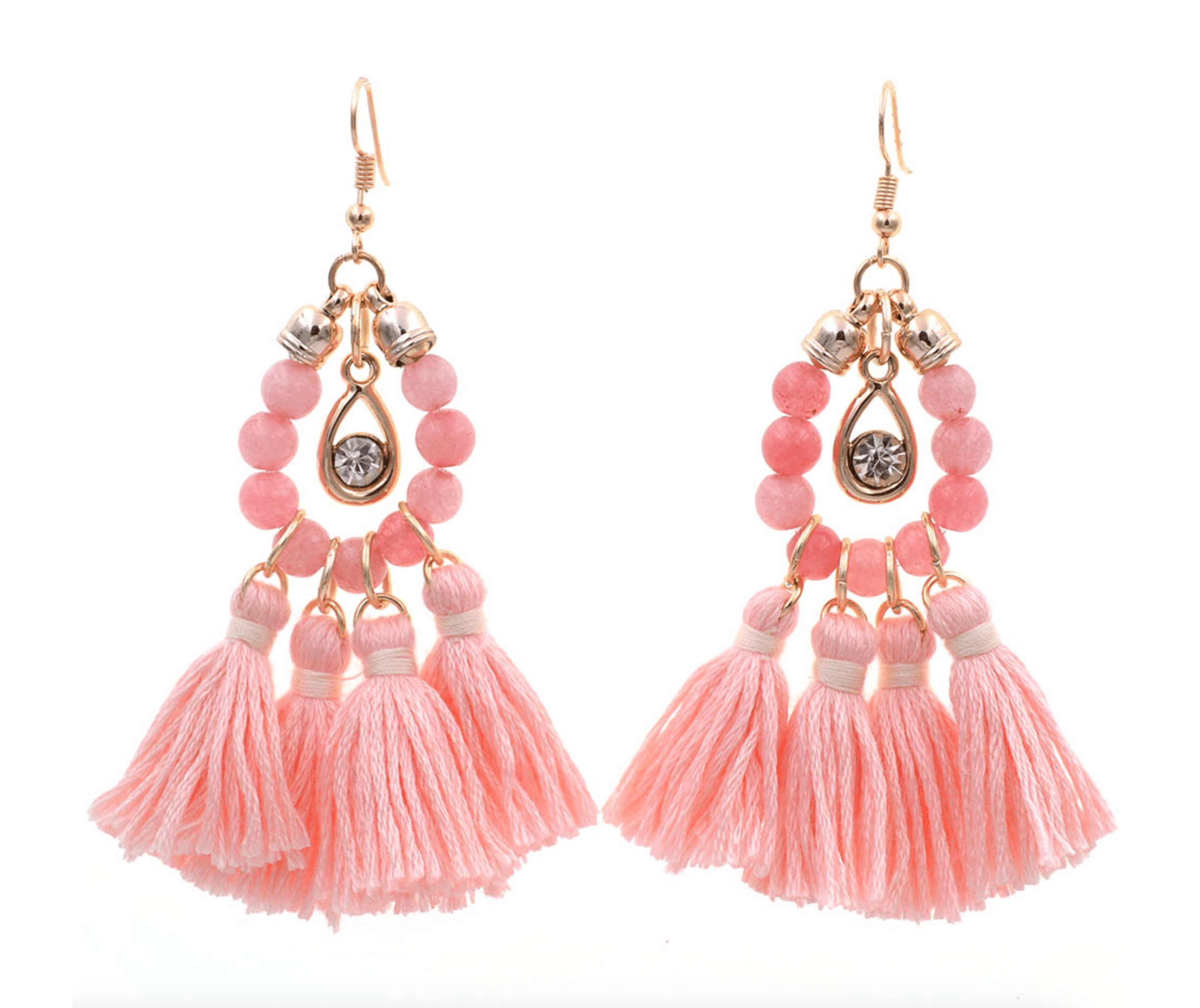 Pink Beaded And Multi Tassel Drop Earrings – Zulily display picture 2