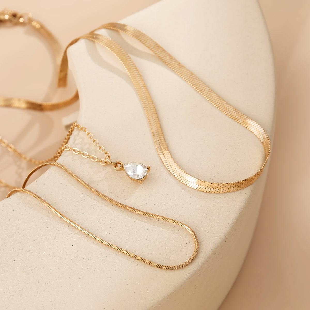 Crystal & Goldtone Snake Chain Necklace Set