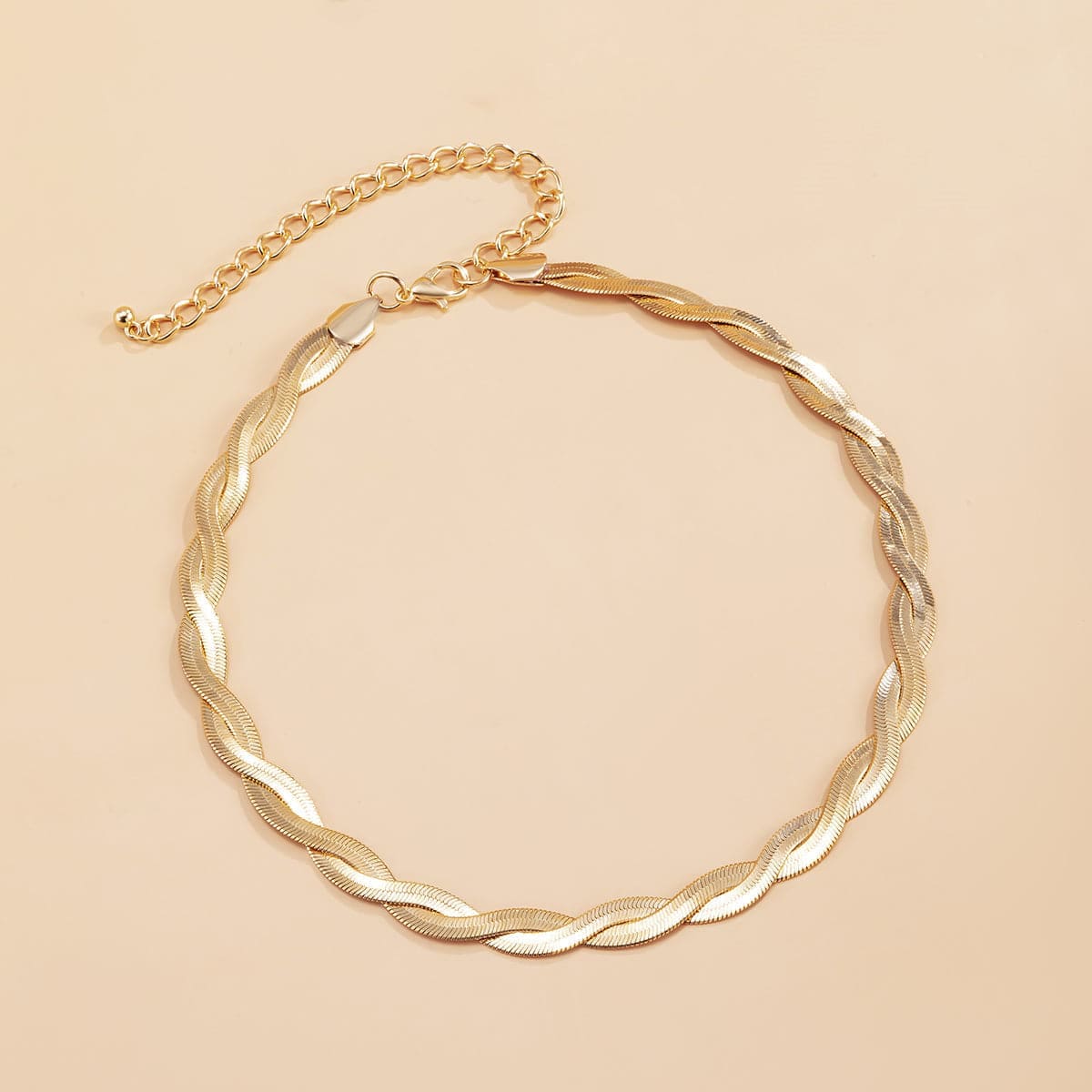 Goldtone Crossing Herringbone Chain Choker Necklace