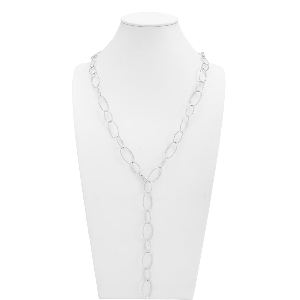 Silvertone Oval Chain Lariat Necklace