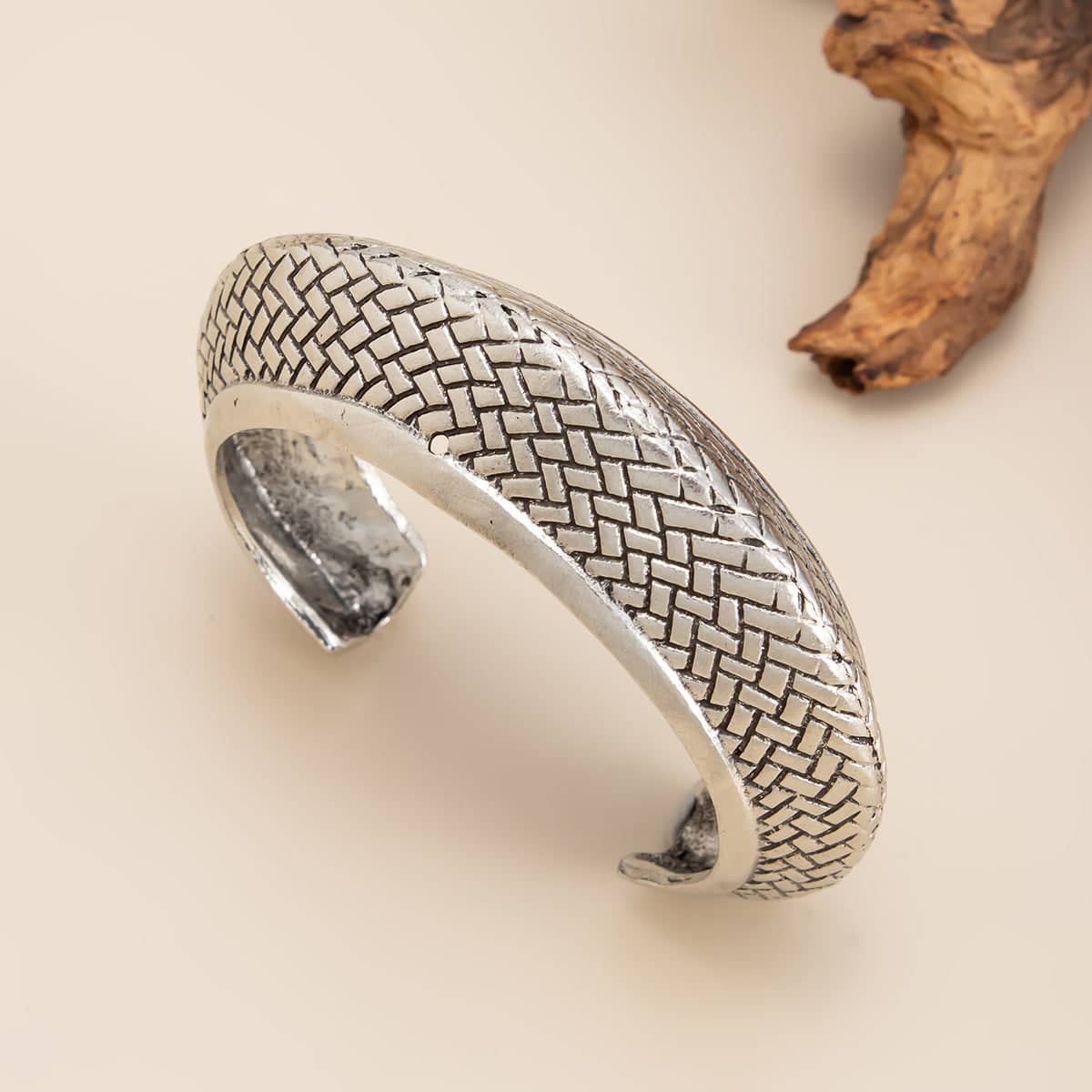 Silvertone Textured Snake Cuff