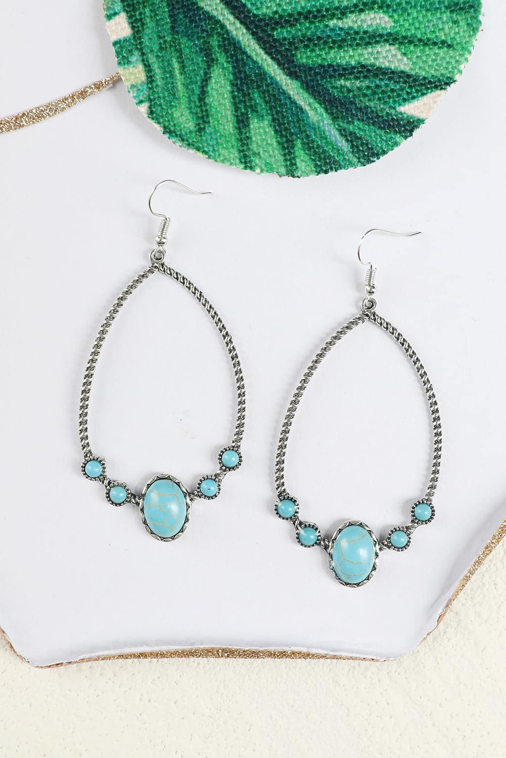 Threaded Pear Silver Western Turquoise Water Drop Hook Earrings