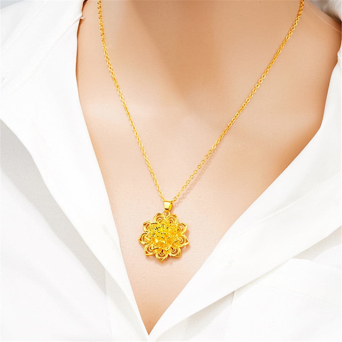 Goldtone Rose Pendant Necklace