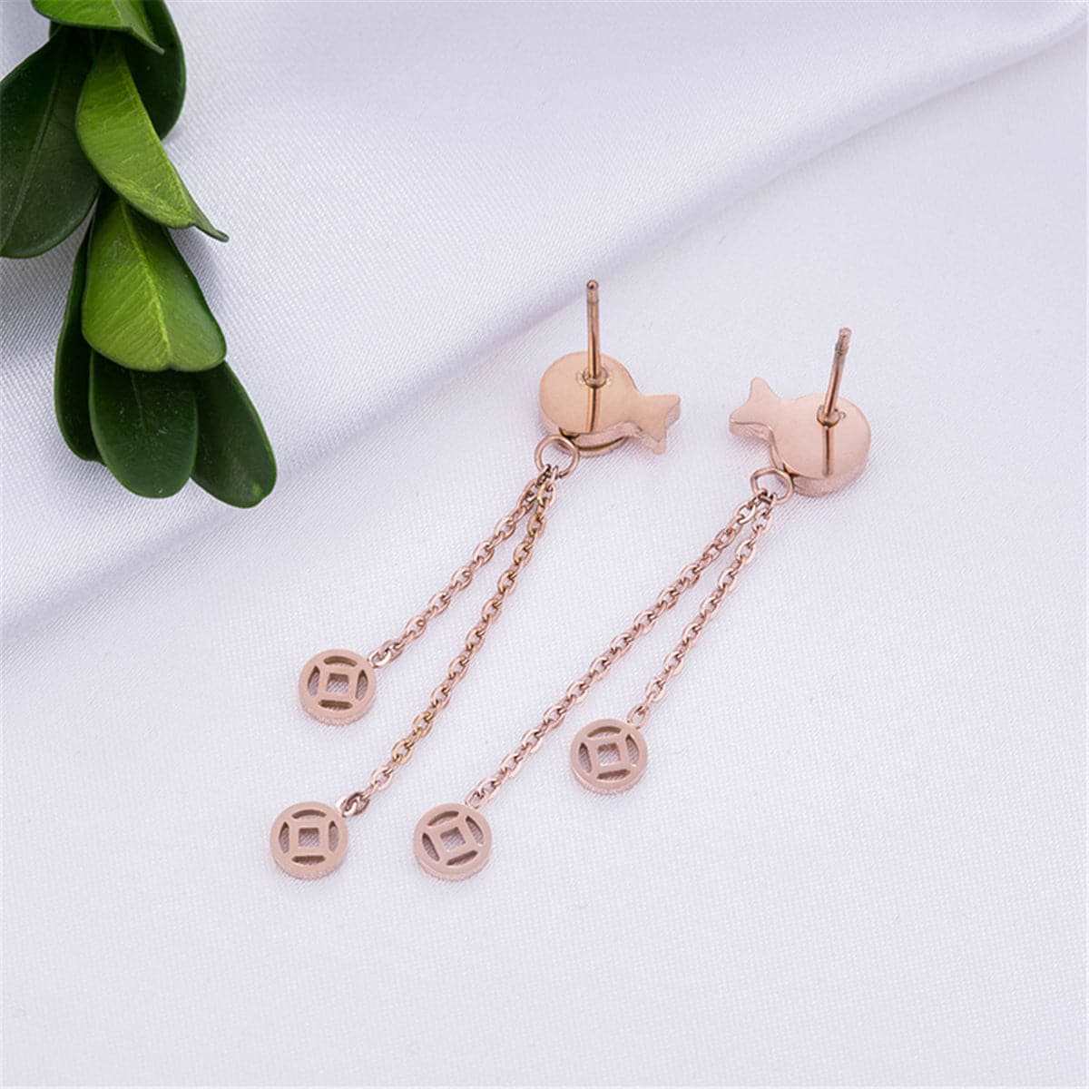 Rose Goldtone Fish Drop Earring