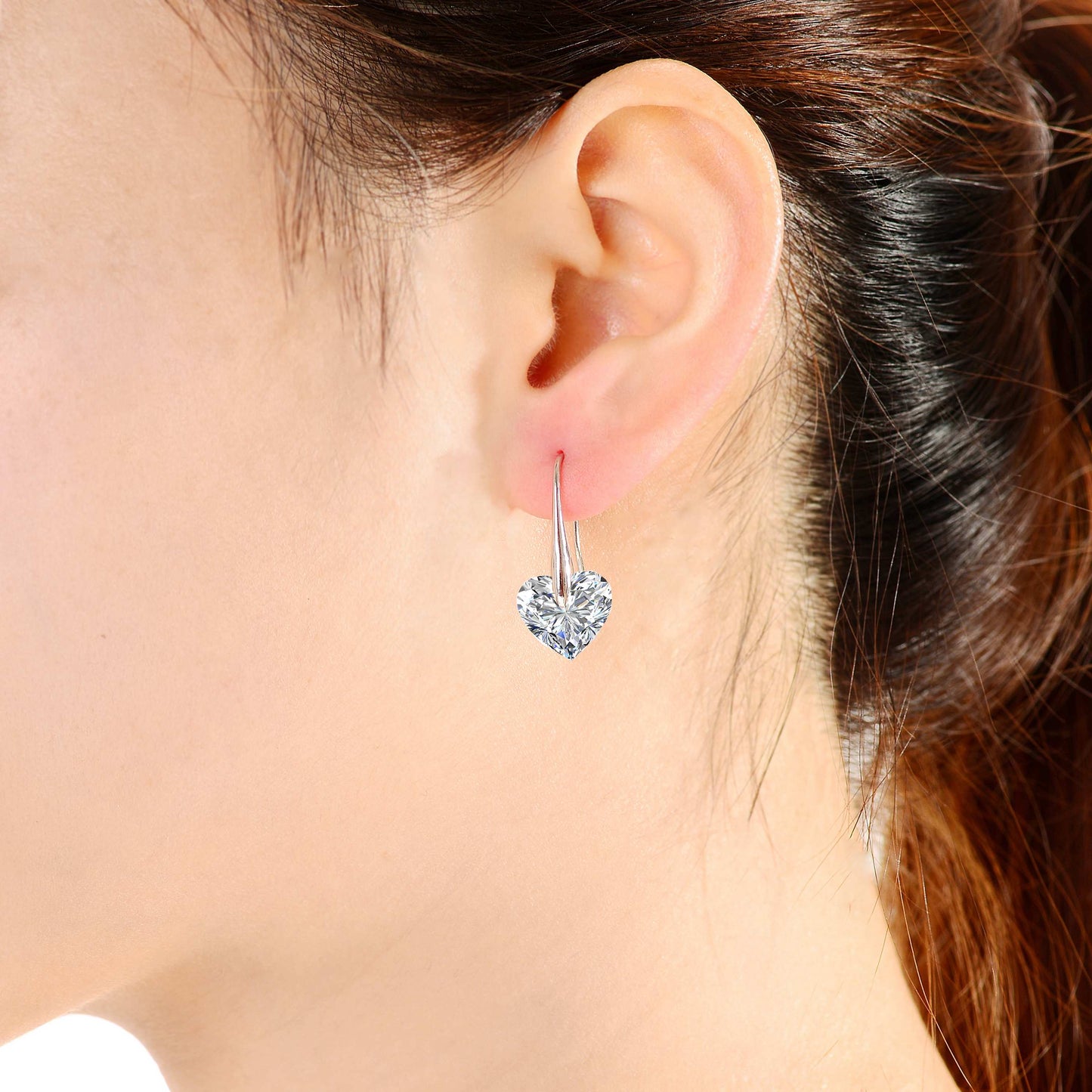 Sterling Silver with Colored Heart Shaped Cubic Zirconia Hook Earrings