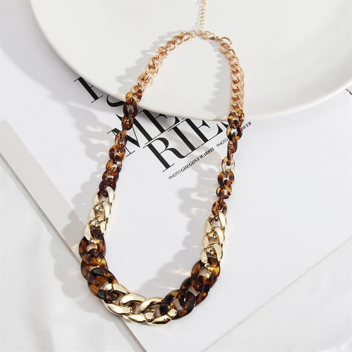 Brown Resin & Goldtone Curb Chain Necklace