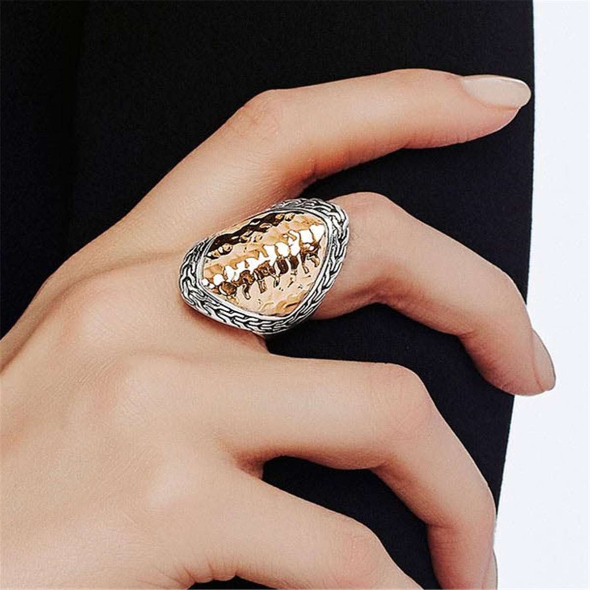 Golden Enamel & Silvertone Oil Drop Ring