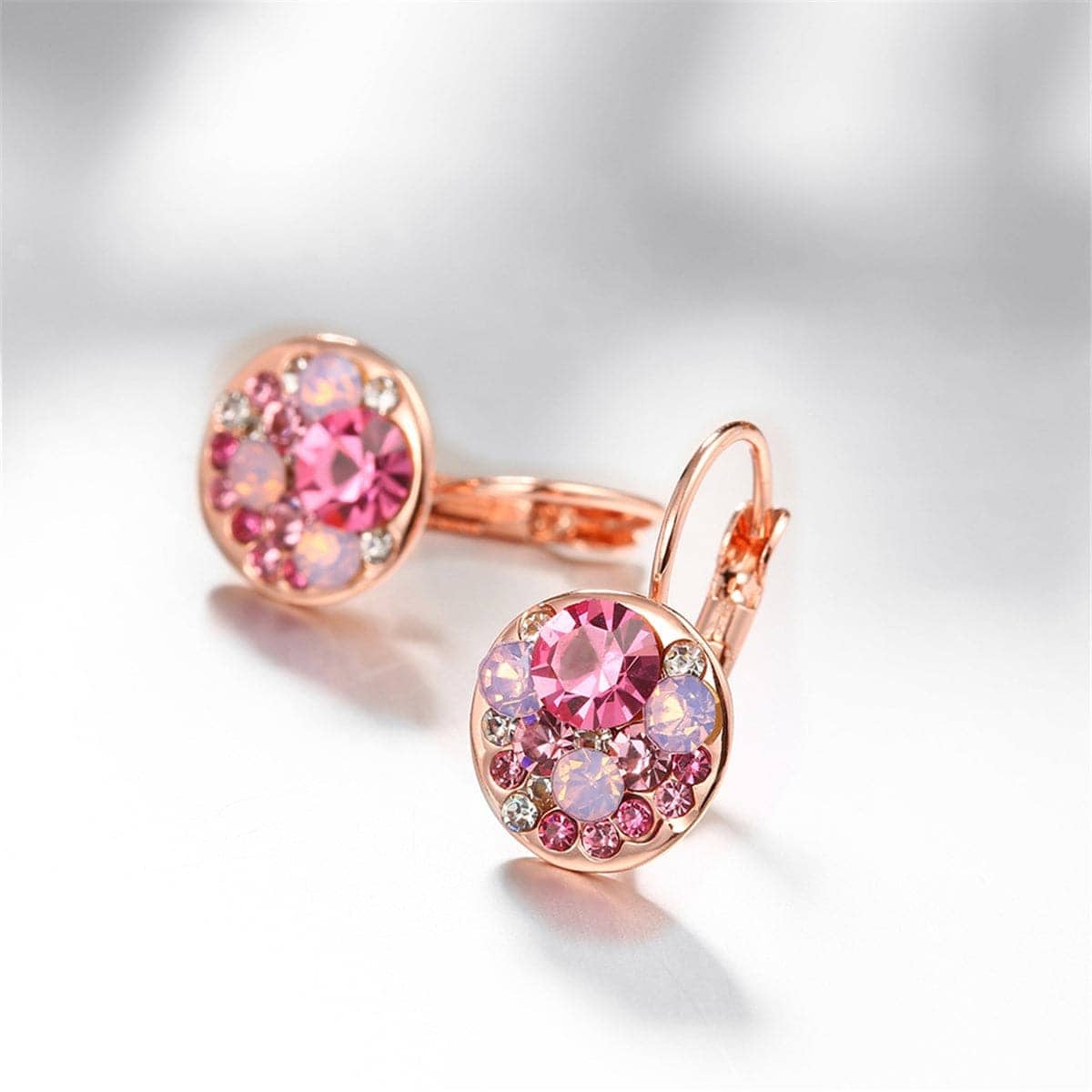 Red Crystal & Rose Goldtone Huggie Earrings