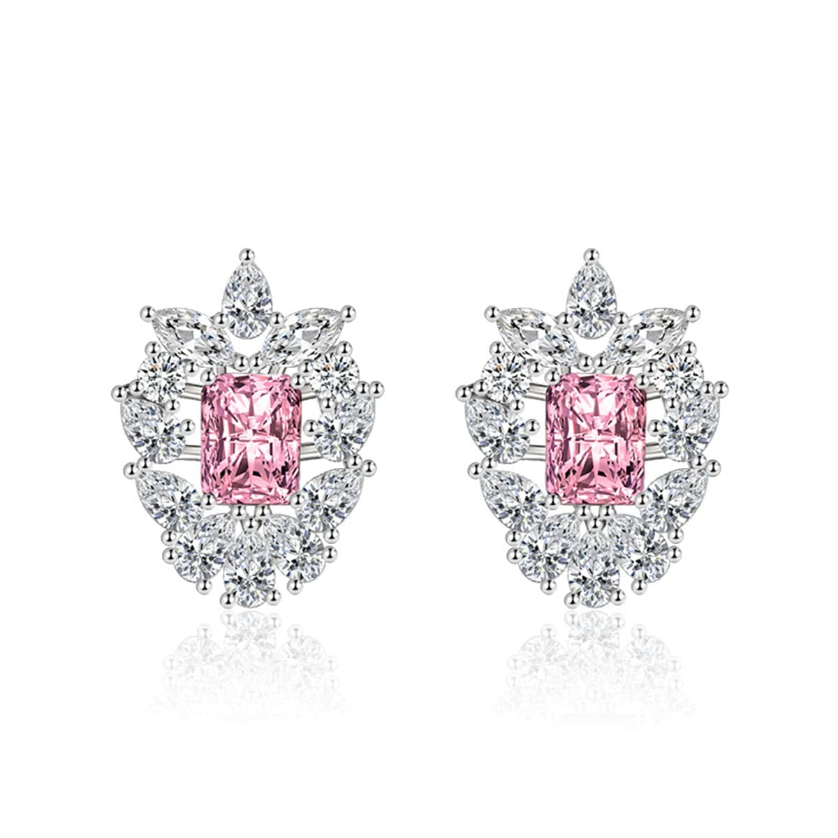 Pink Crystal & Cubic Zirconia Cluster Stud Earrings