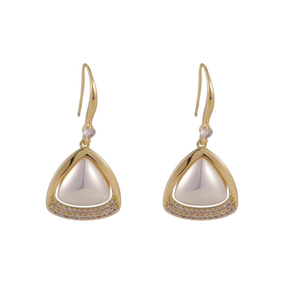 Pearl & Cubic Zirconia Goldtone Open-Triangle Drop Earrings