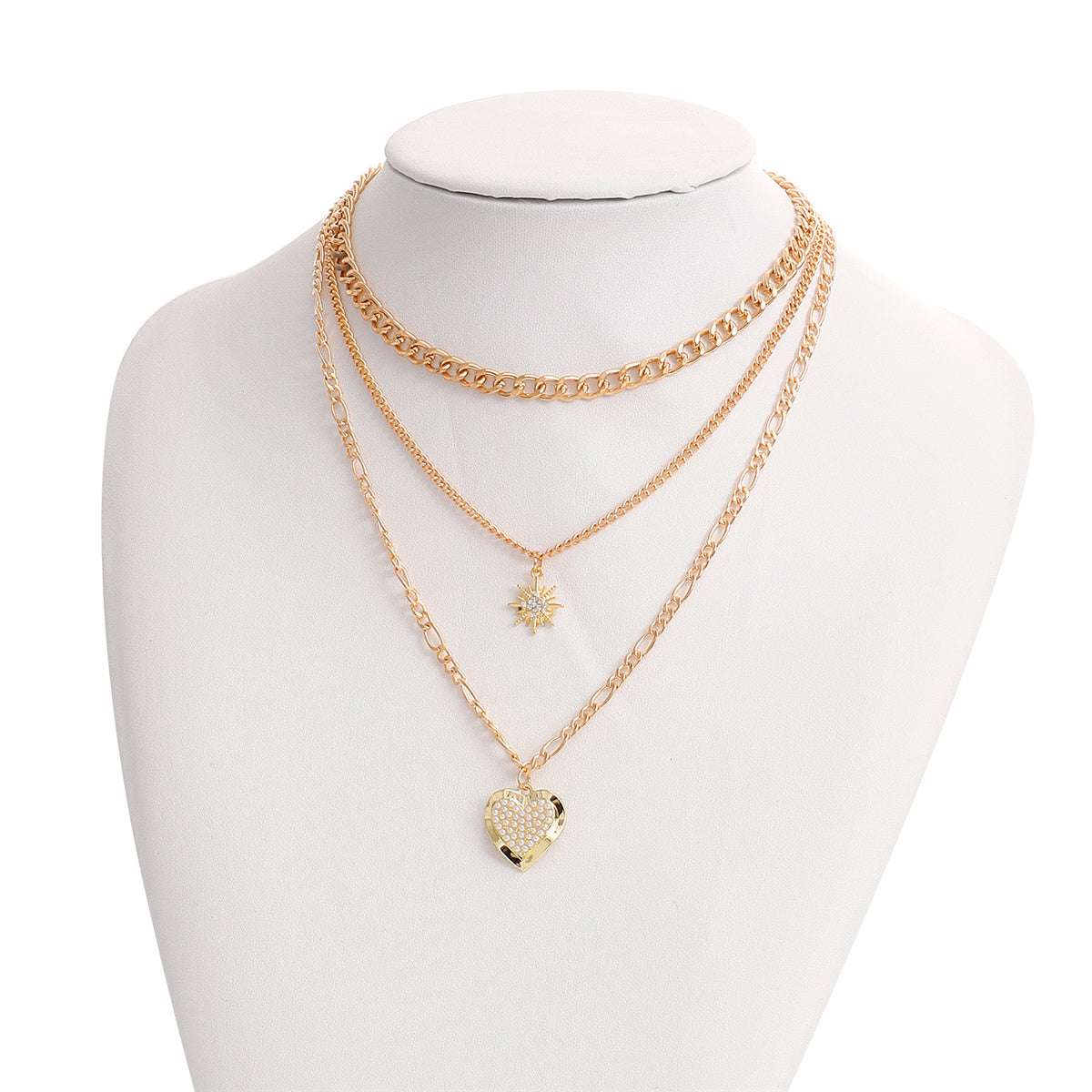 Pearl & Cubic Zirconia Star Heart Pendant Necklace - Set of Three