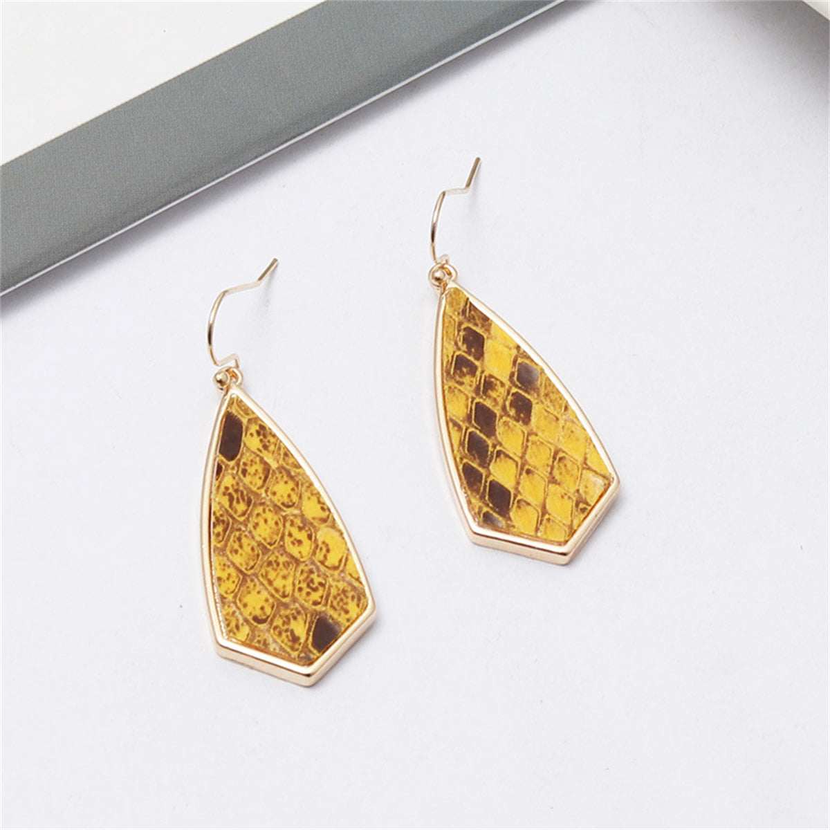 Yellow Polyurethane & Goldtone Snakeskin-Embossed Drop Earrings