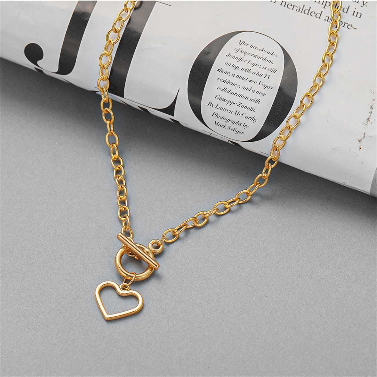 Goldtone Open Heart Toggle Pendant Necklace