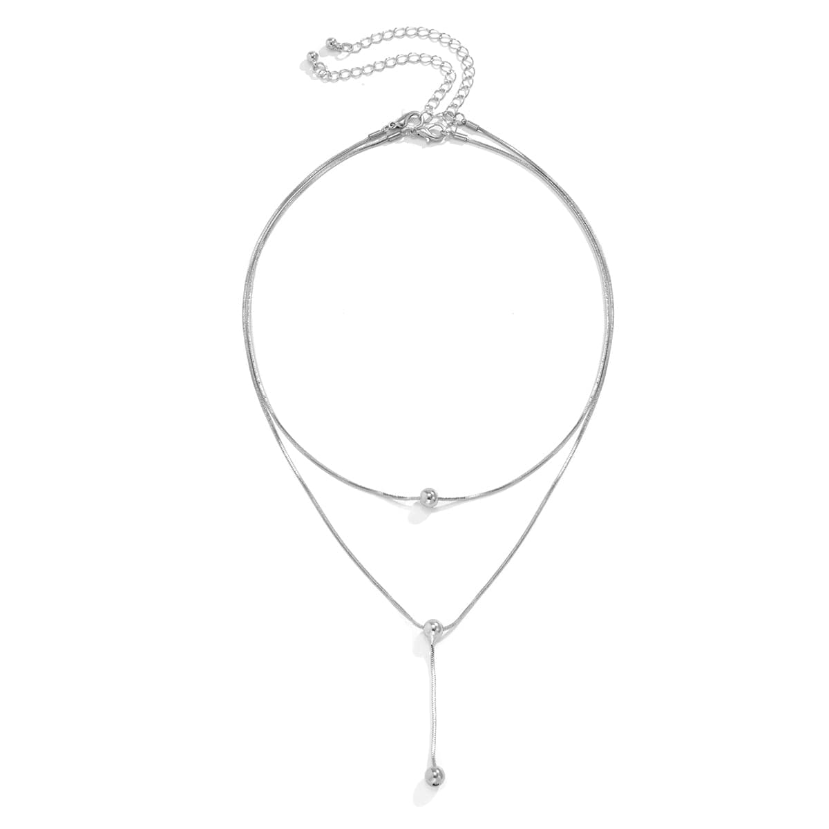 Silvertone Bead Lariat Necklace Set
