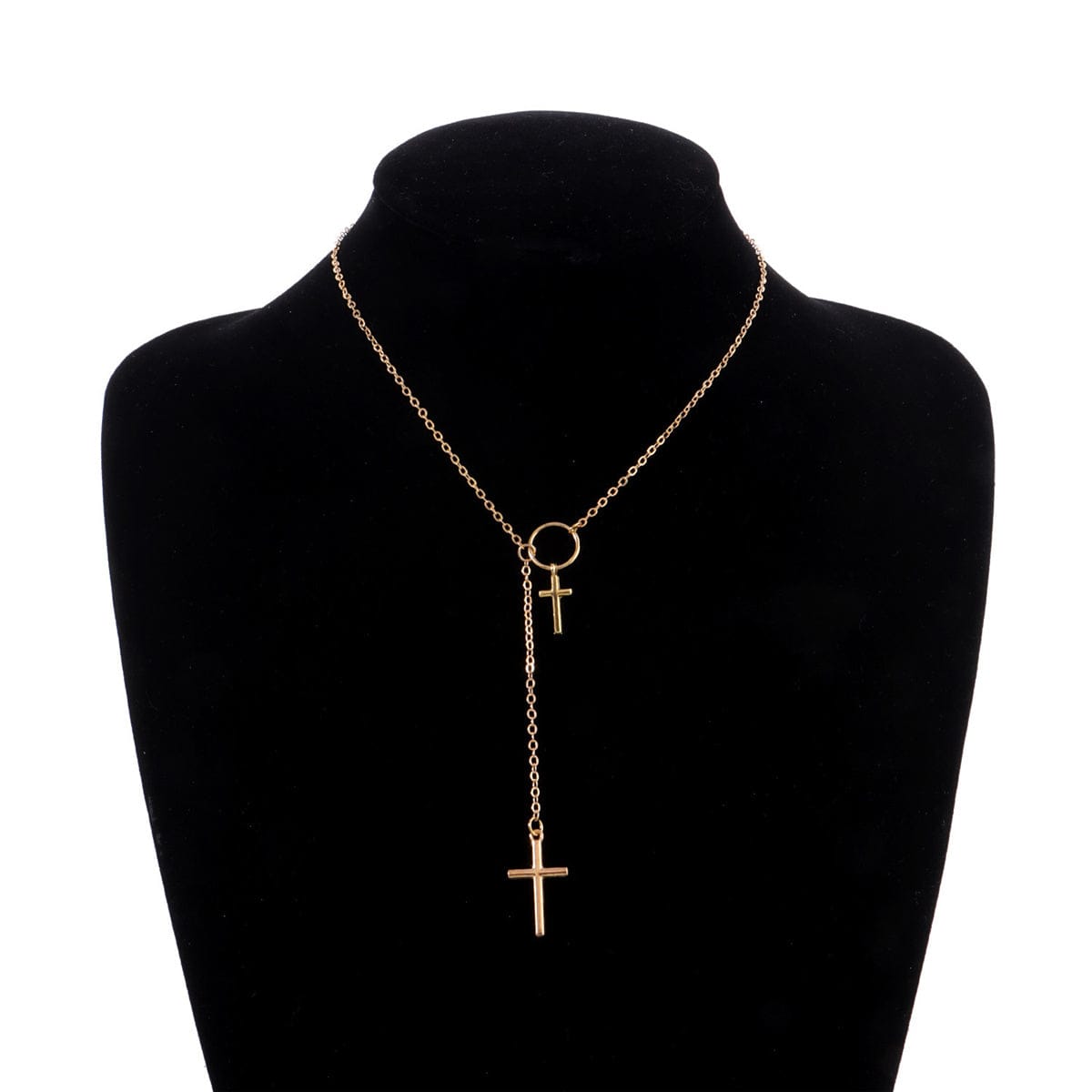 Goldtone Double-Cross Lariat Necklace