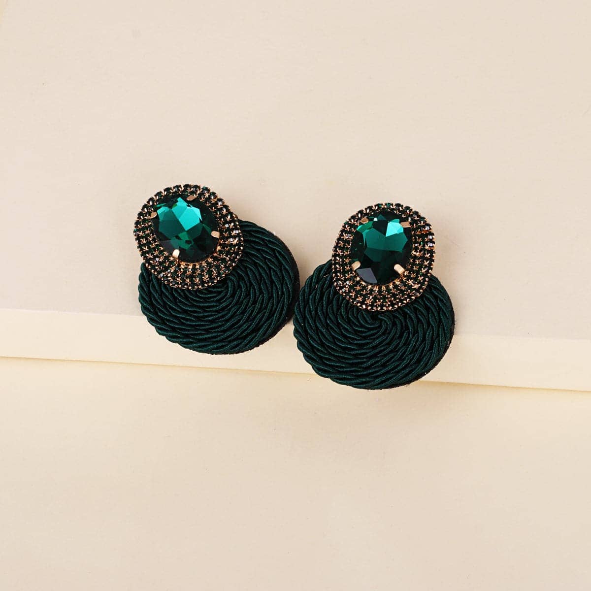 Green Crystal & Cubic Zirconia Round Drop Earrings