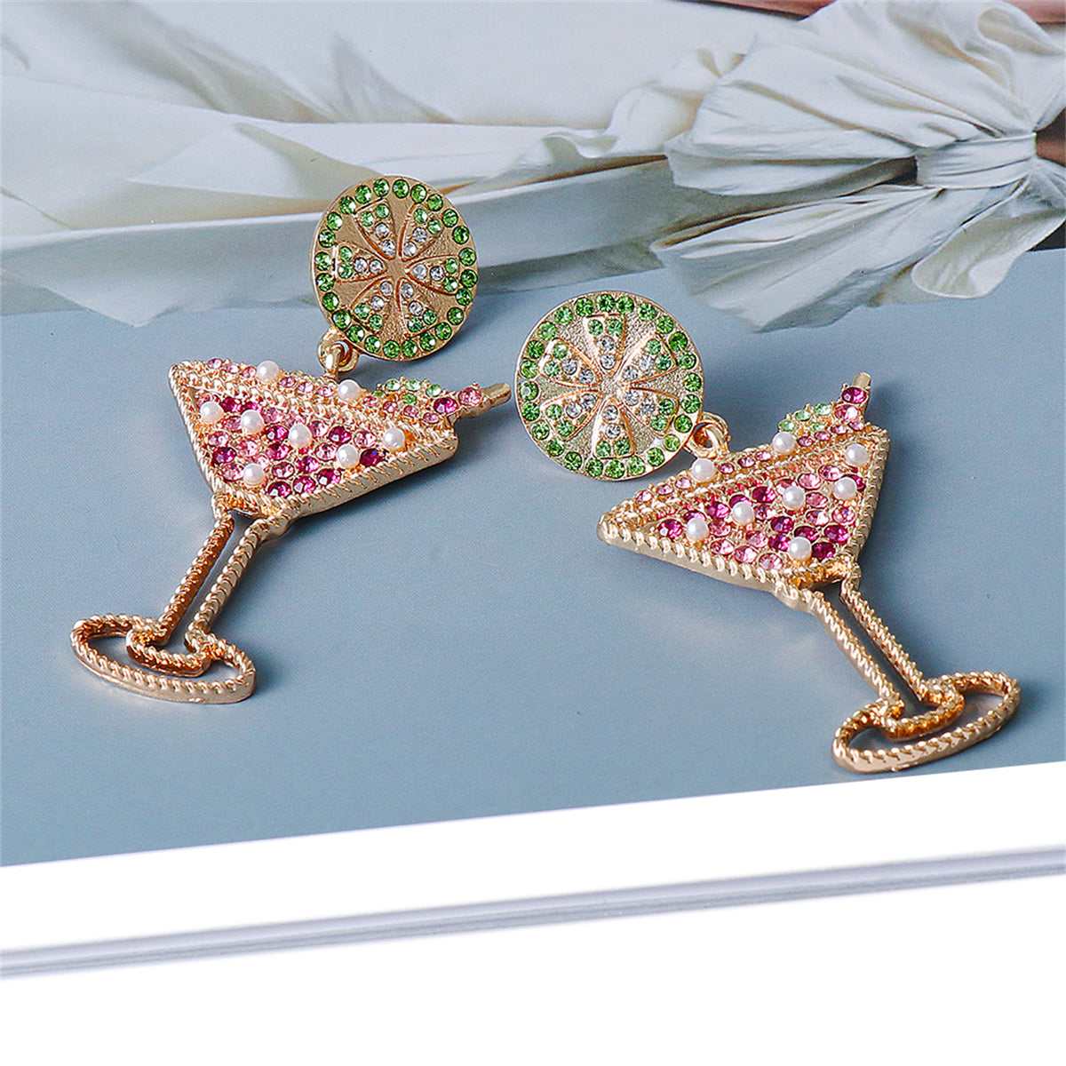 Purple Cubic Zirconia & Pearl Wine Glass Drop Earrings