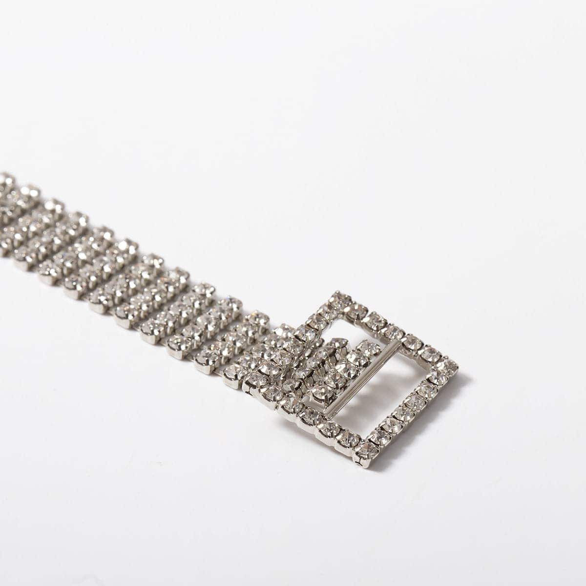 Cubic Zirconia & Silvertone Belt Choker Necklace