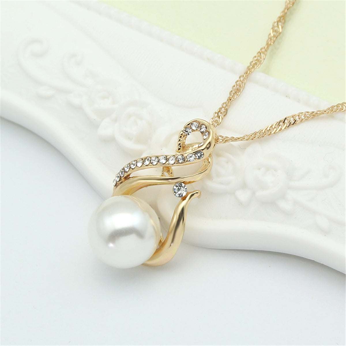 Pearl & Cubic Zirconia Goldtone Twisted Pendant Necklace Set