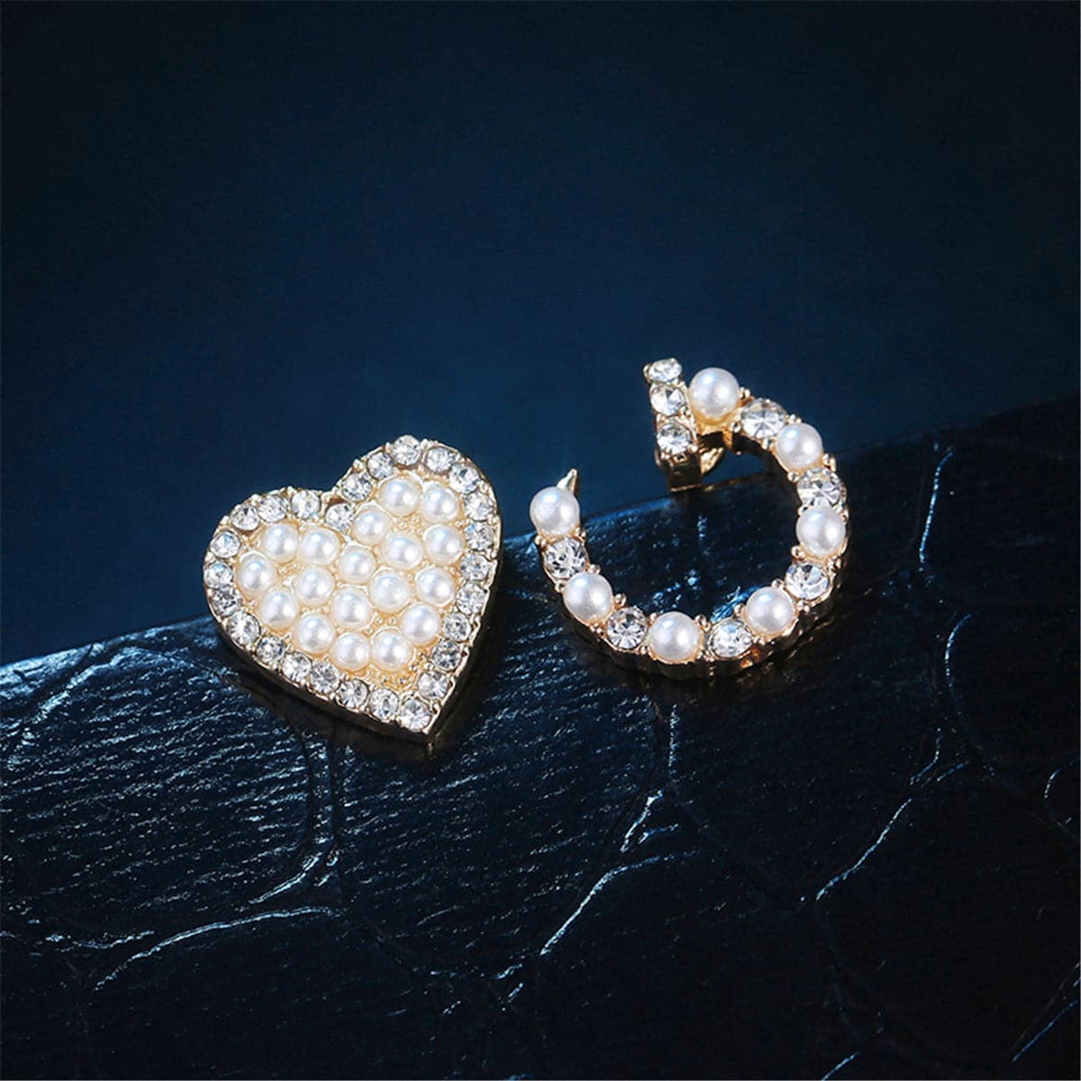 Cubic Zirconia & Pearl Goldtone Heart Stud Earring