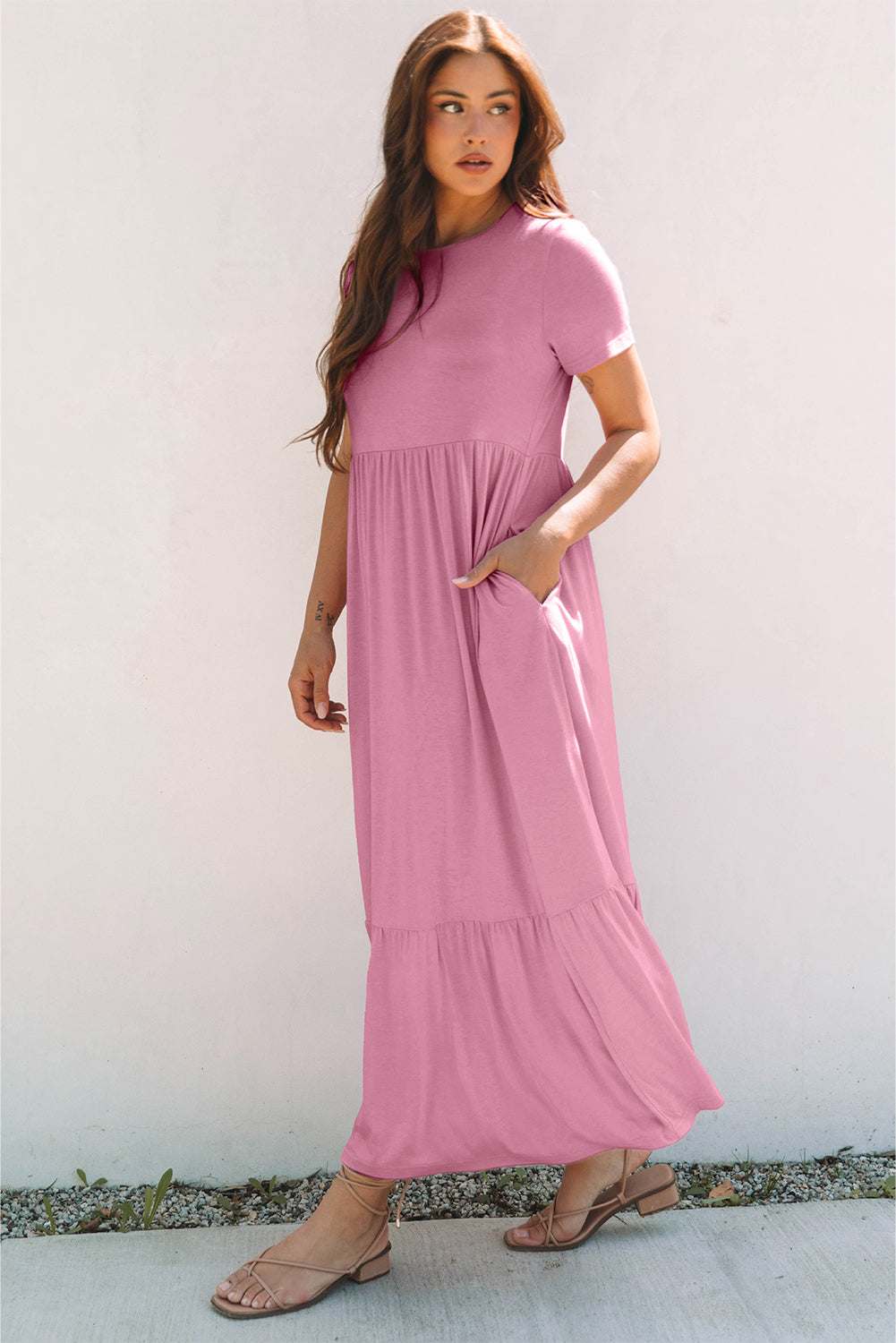 Threaded Pear Nala T-shirt High Waist Pocketed Long Dress