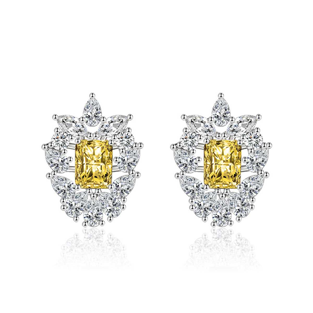Yellow Crystal & Cubic Zirconia Cluster Stud Earrings