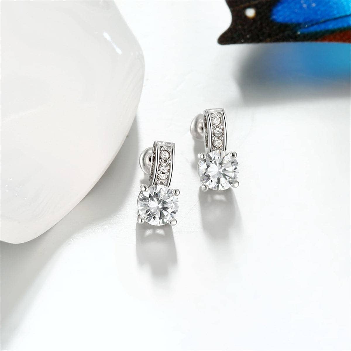 Cubic Zirconia & Silvertone Square Drop Earrings