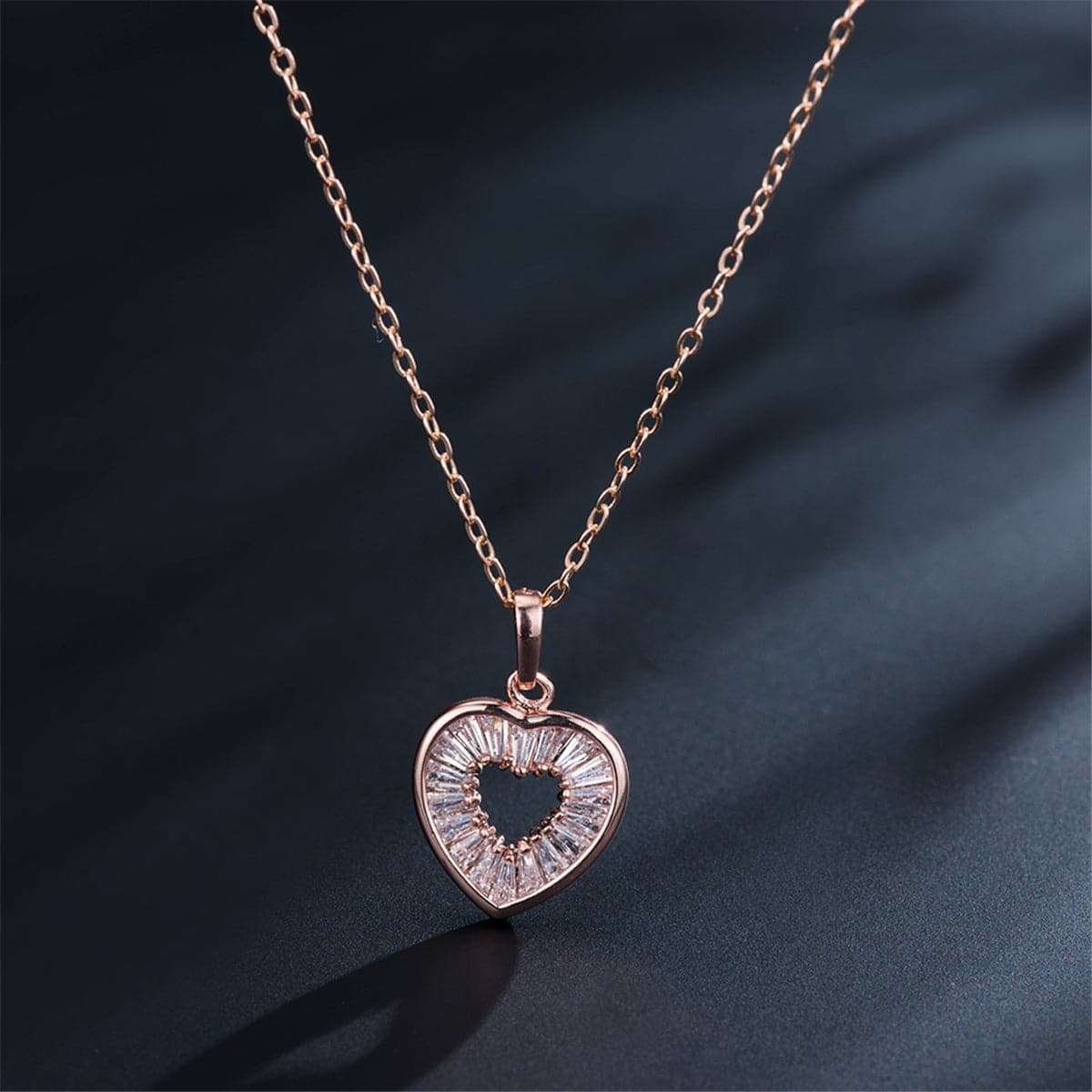 Crystal & Rose Goldtone Baguette-Cut Heart Pendant Necklace