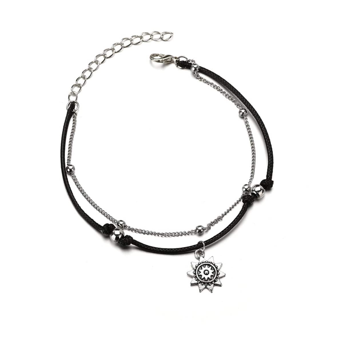Vibre & Silvertone Sun Charm Layered Anklet