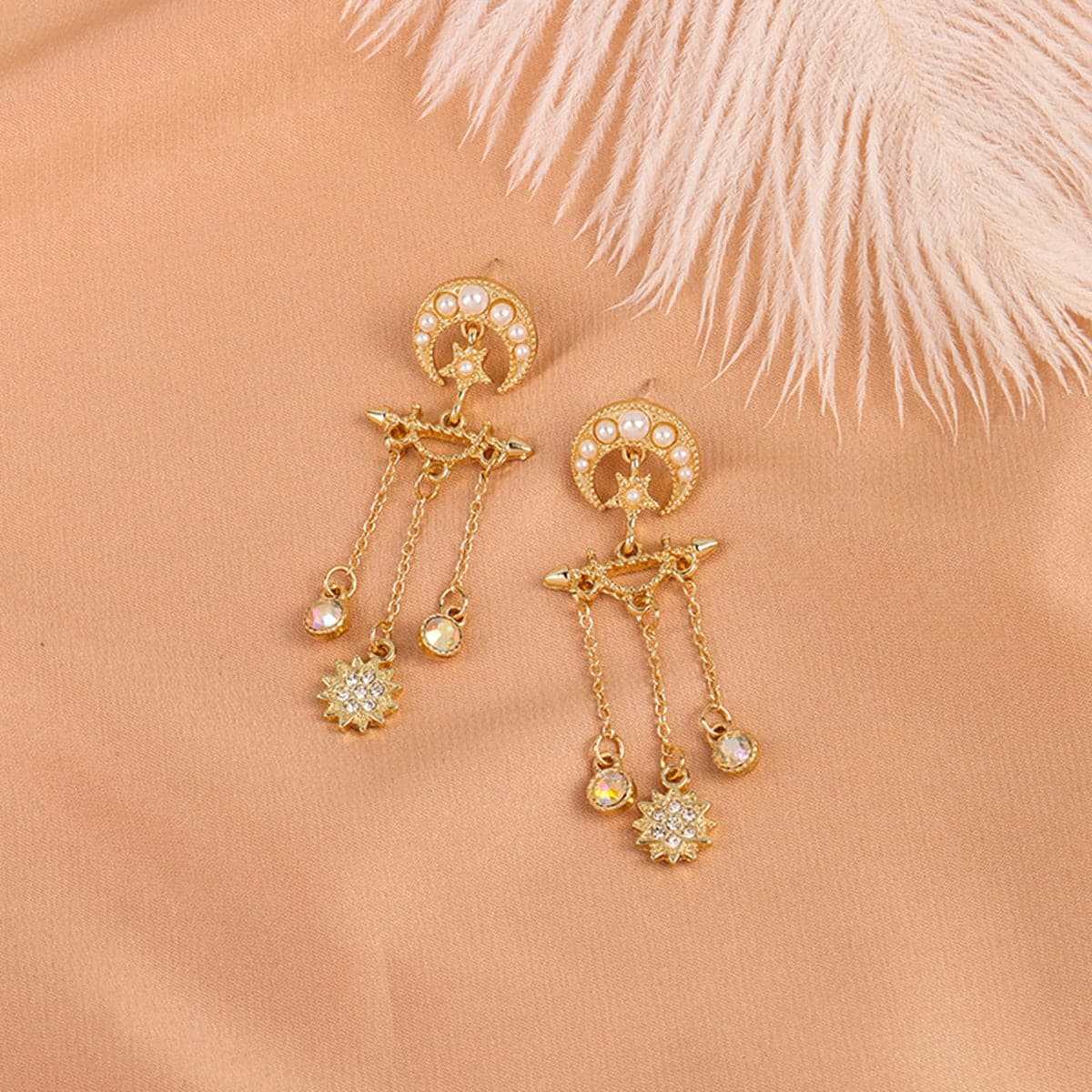 Pearl & Cubic Zirconia Goldtone Celestial Chandelier Drop Earrings