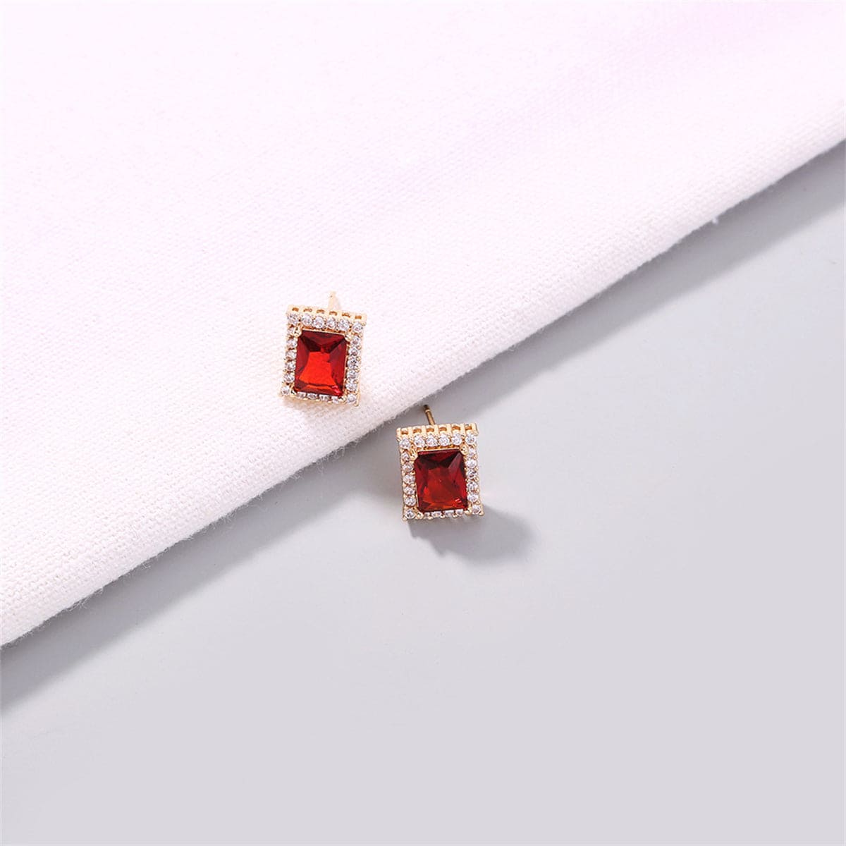 Red Crystal & Cubic Zirconia Goldtone Rectangle Halo Stud Earrings