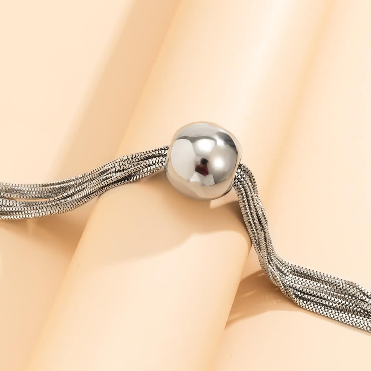 Silvertone Multi-Chain Ball Pendant Statement Necklace