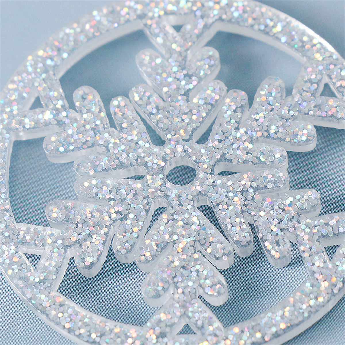Acrylic & Silvertone Glitter Snowflake Circle Drop Earrings
