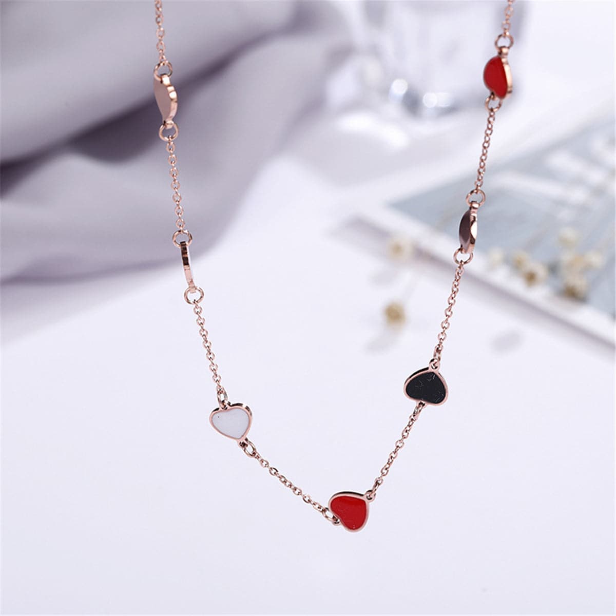 Rose Goldtone Heart Station Necklace