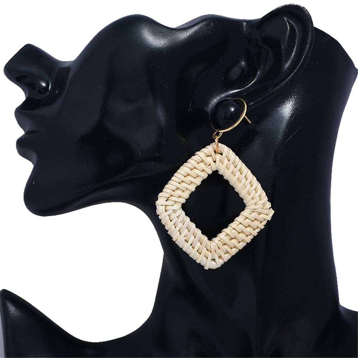 Blue Agate & Rattan Rhombus Drop Earrings
