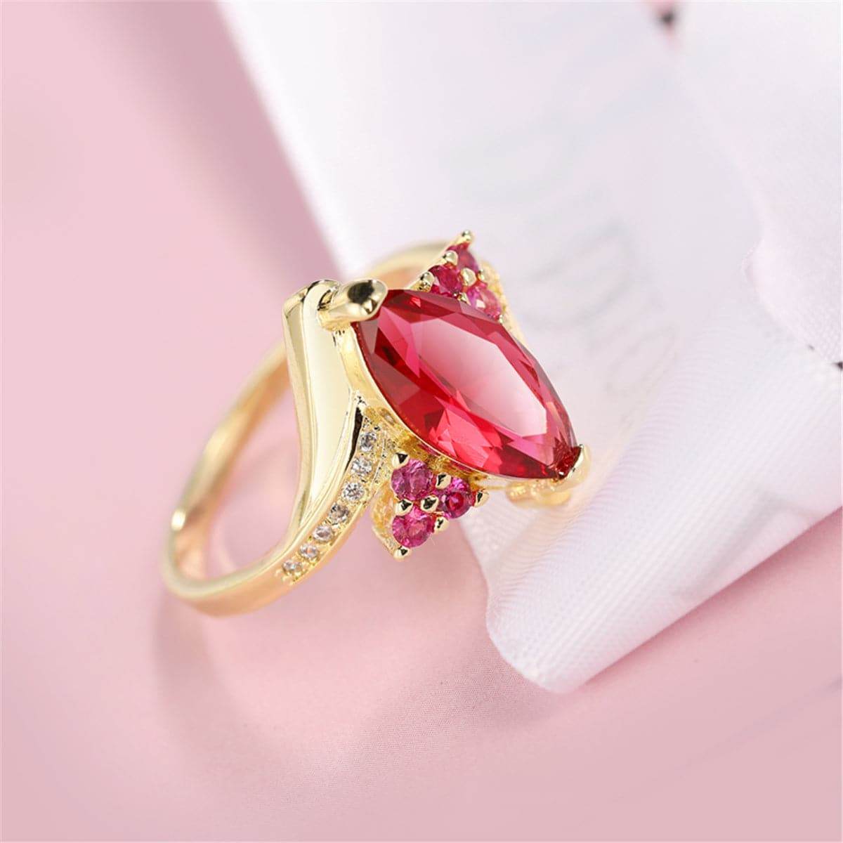 Red Crystal & Cubic Zirconia Goldtone Marquise Cluster Ring