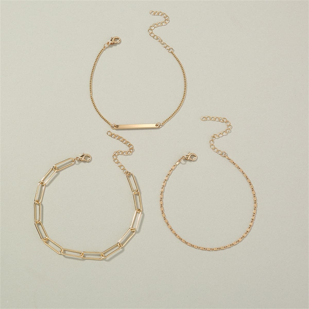 Goldtone Open Rectangle Chain Bracelet Set