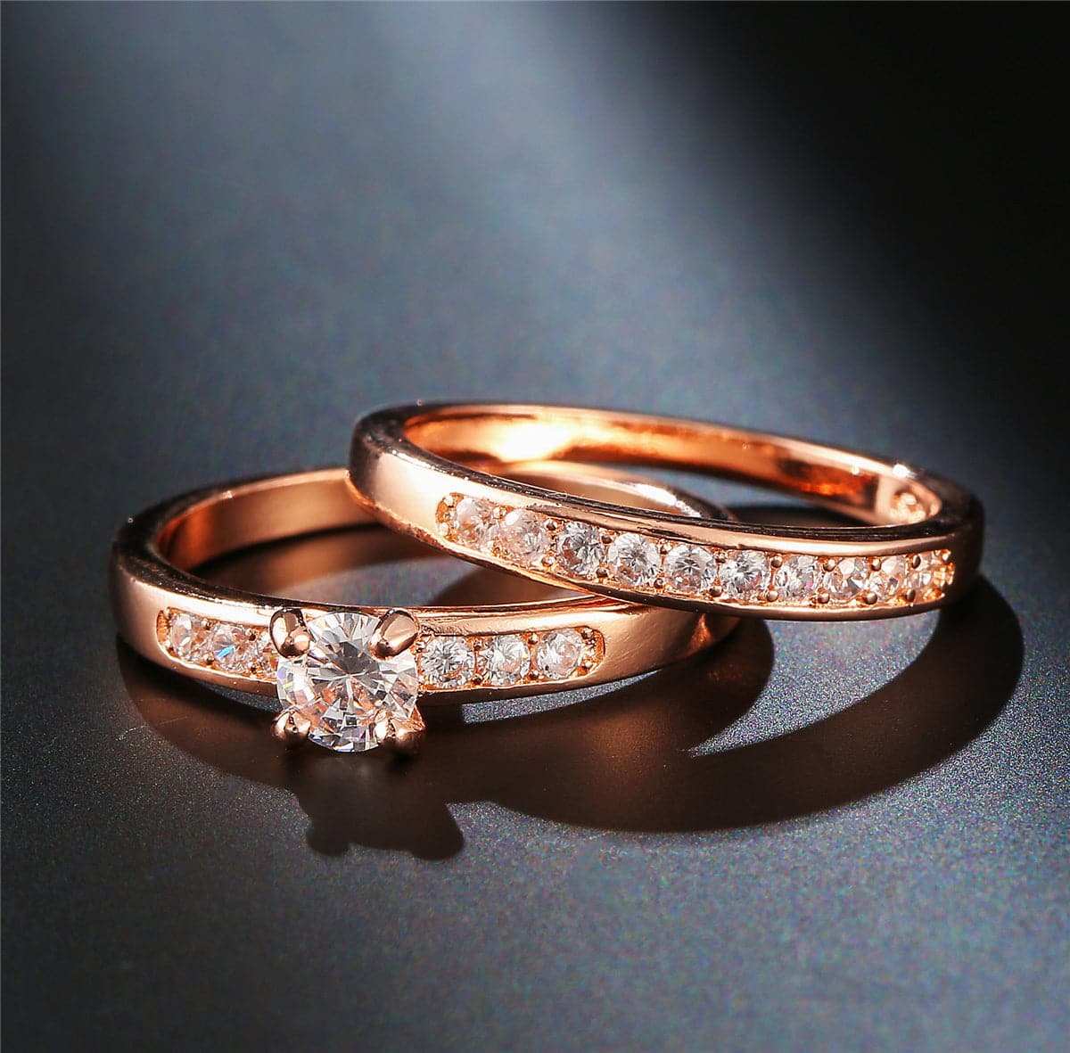 Cubic Zirconia & Rose Goldtone Ring Set