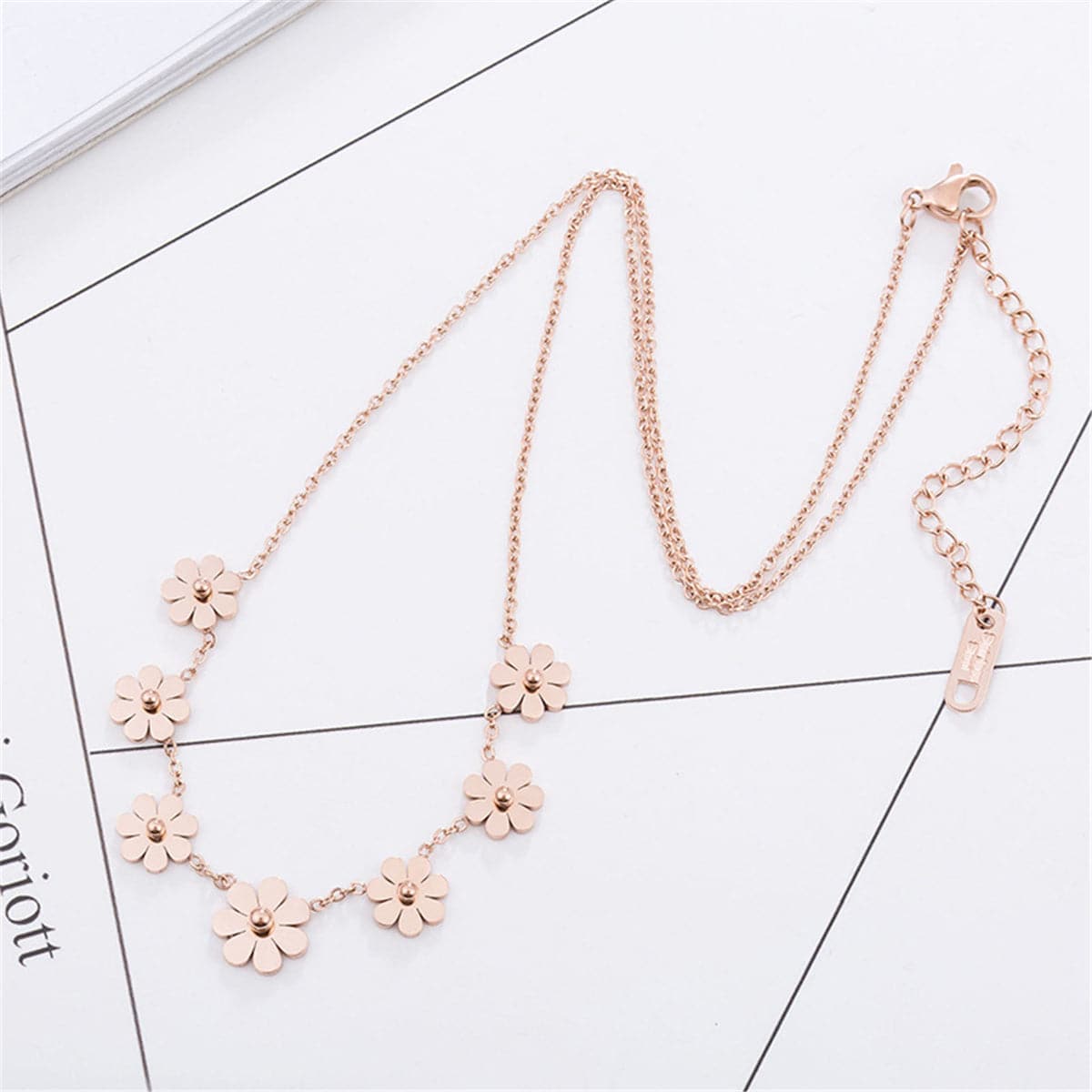Rose Goldtone Sunflower Station Necklace