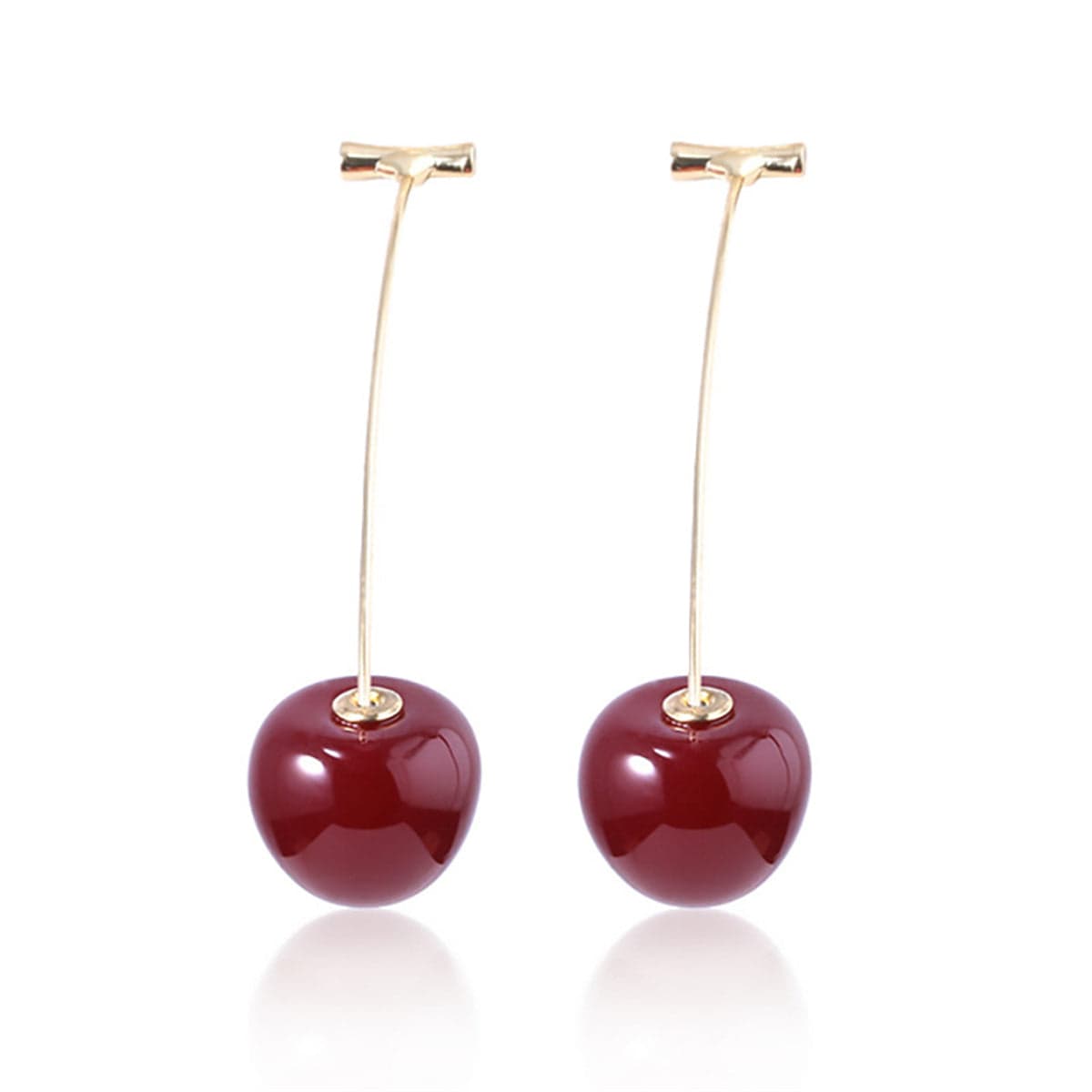 Wine Red & Goldtone Cherry Drop Earrings