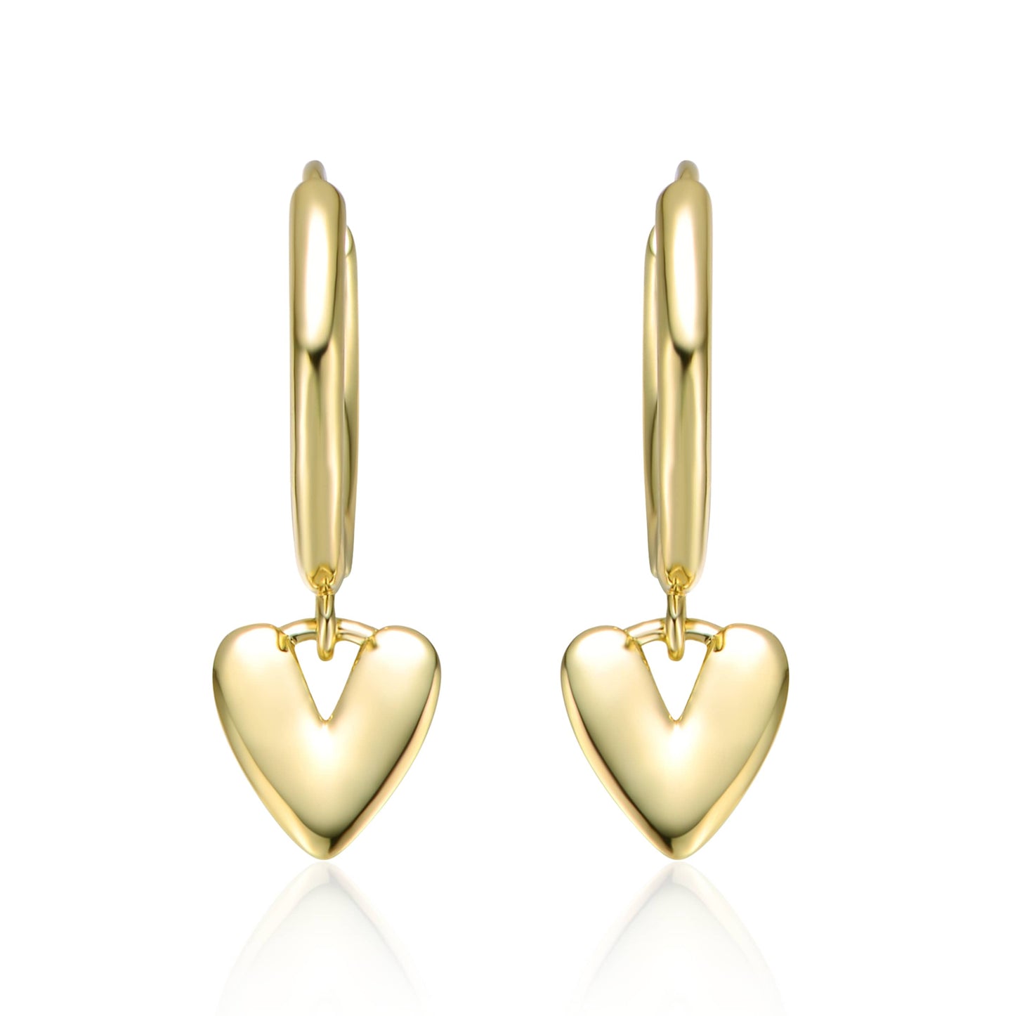 14k Yellow Gold Plated Heart Dangling Earrings