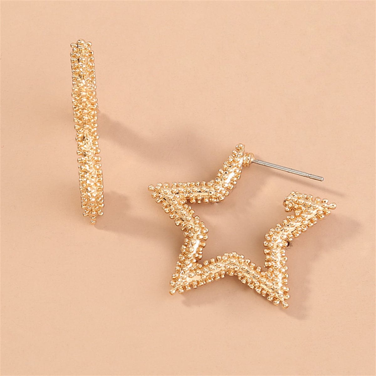 Goldtone Open Star Huggie Earrings