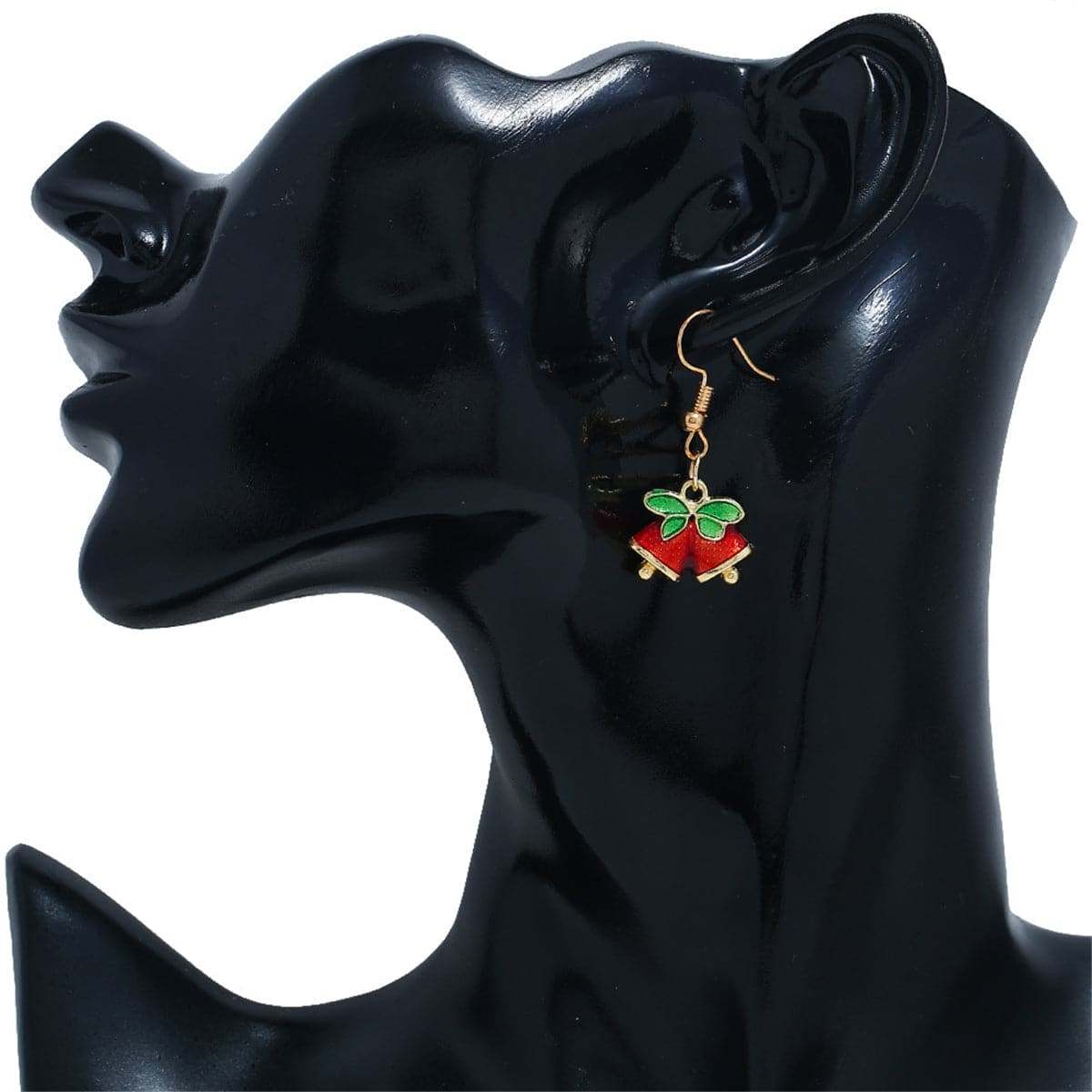 Red & Goldtone Bell with Bow Drop Earrings