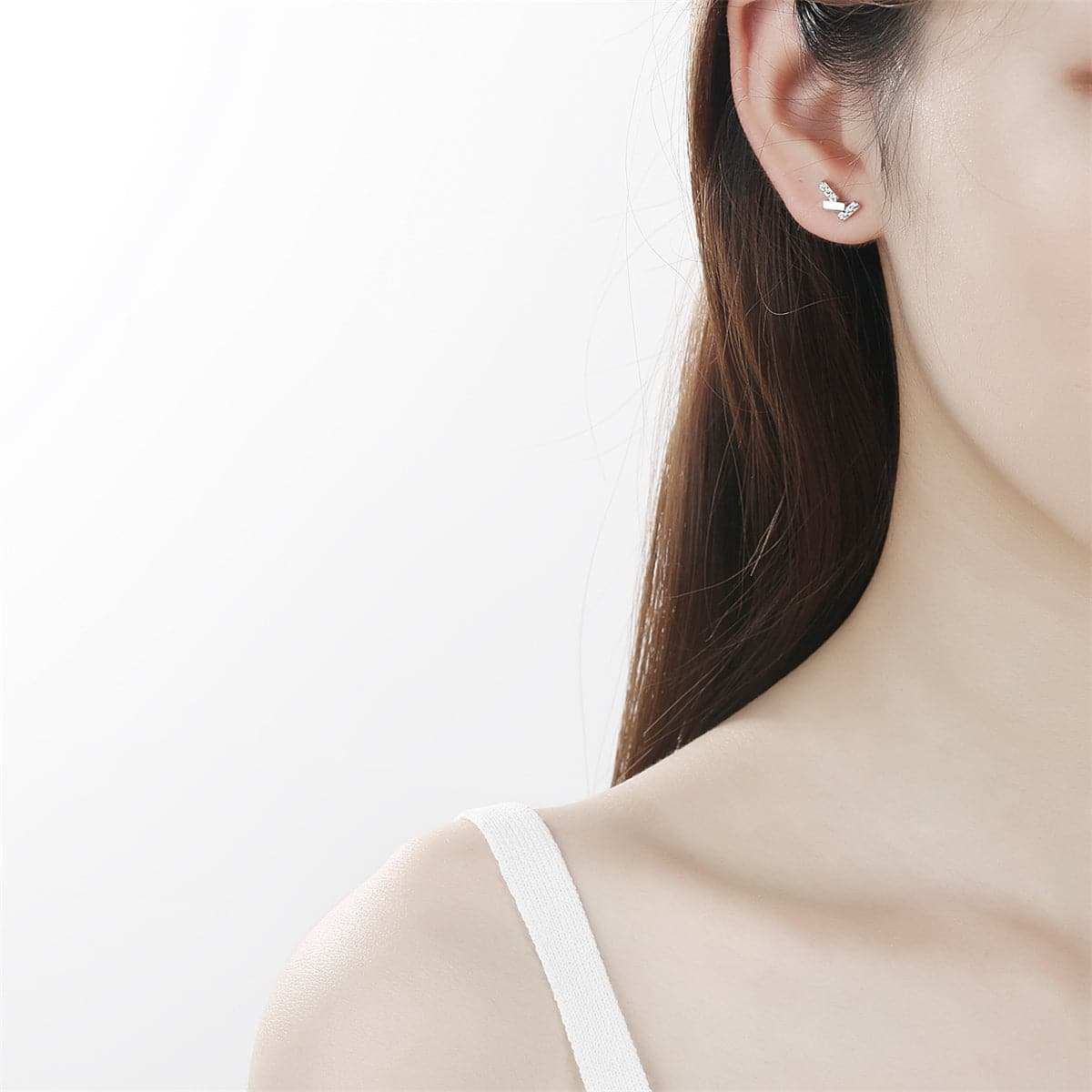 Cubic Zirconia & Silvertone Bar Cluster Stud Earrings