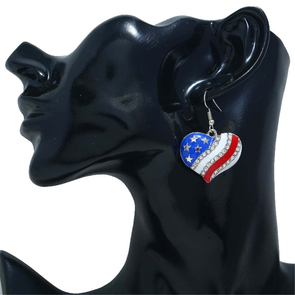 Cubic Zirconia & Silvertone Flag Heart Drop Earrings