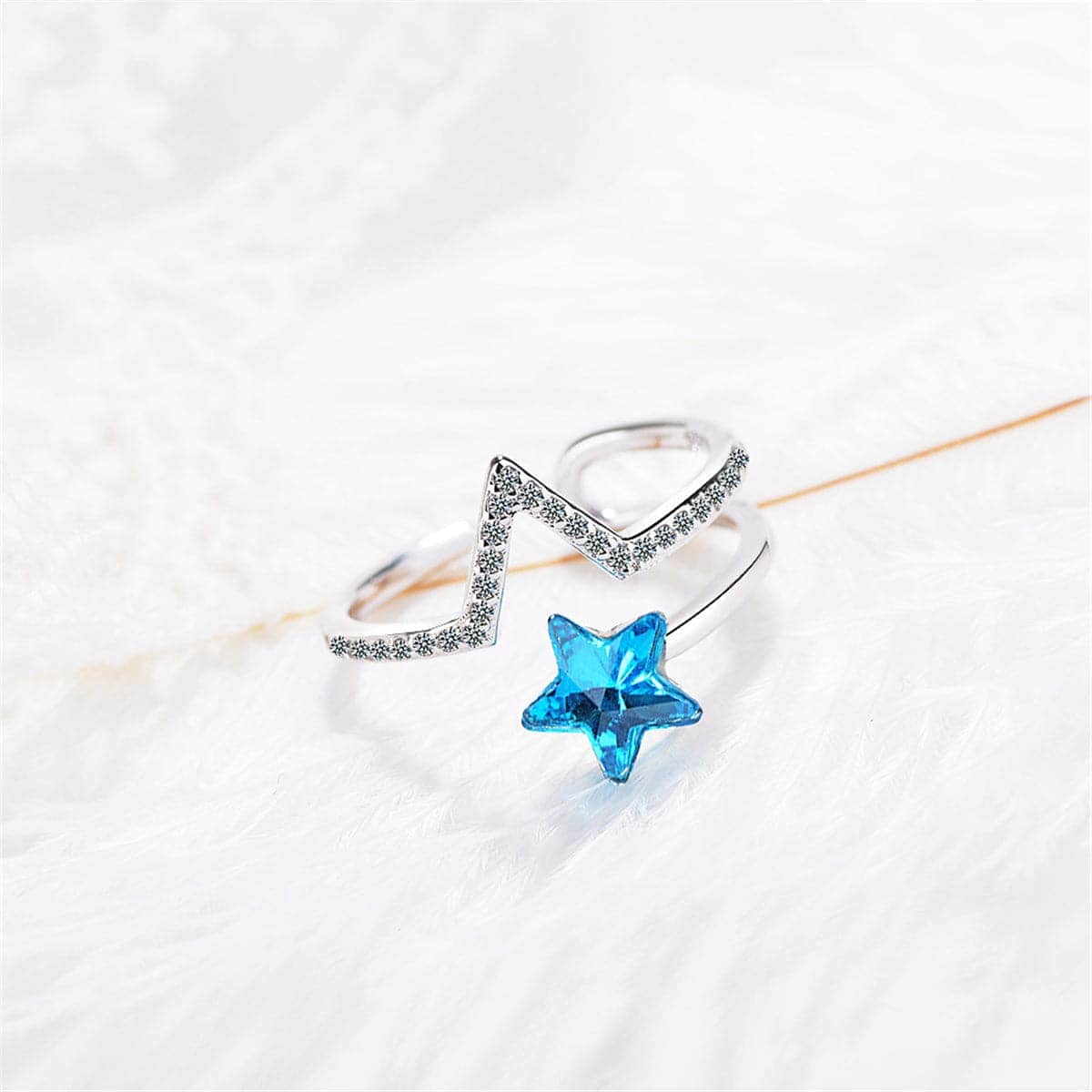 Blue Crystal & Cubic Zirconia Star Open Ring