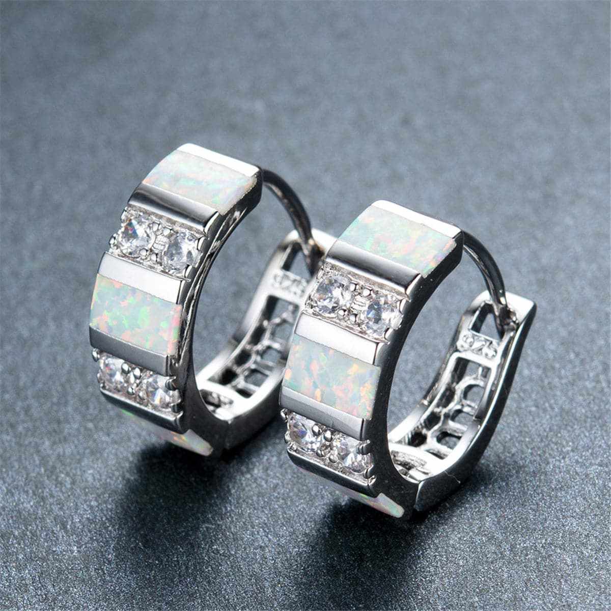 Opal & Cubic Zirconia Huggie Earrings