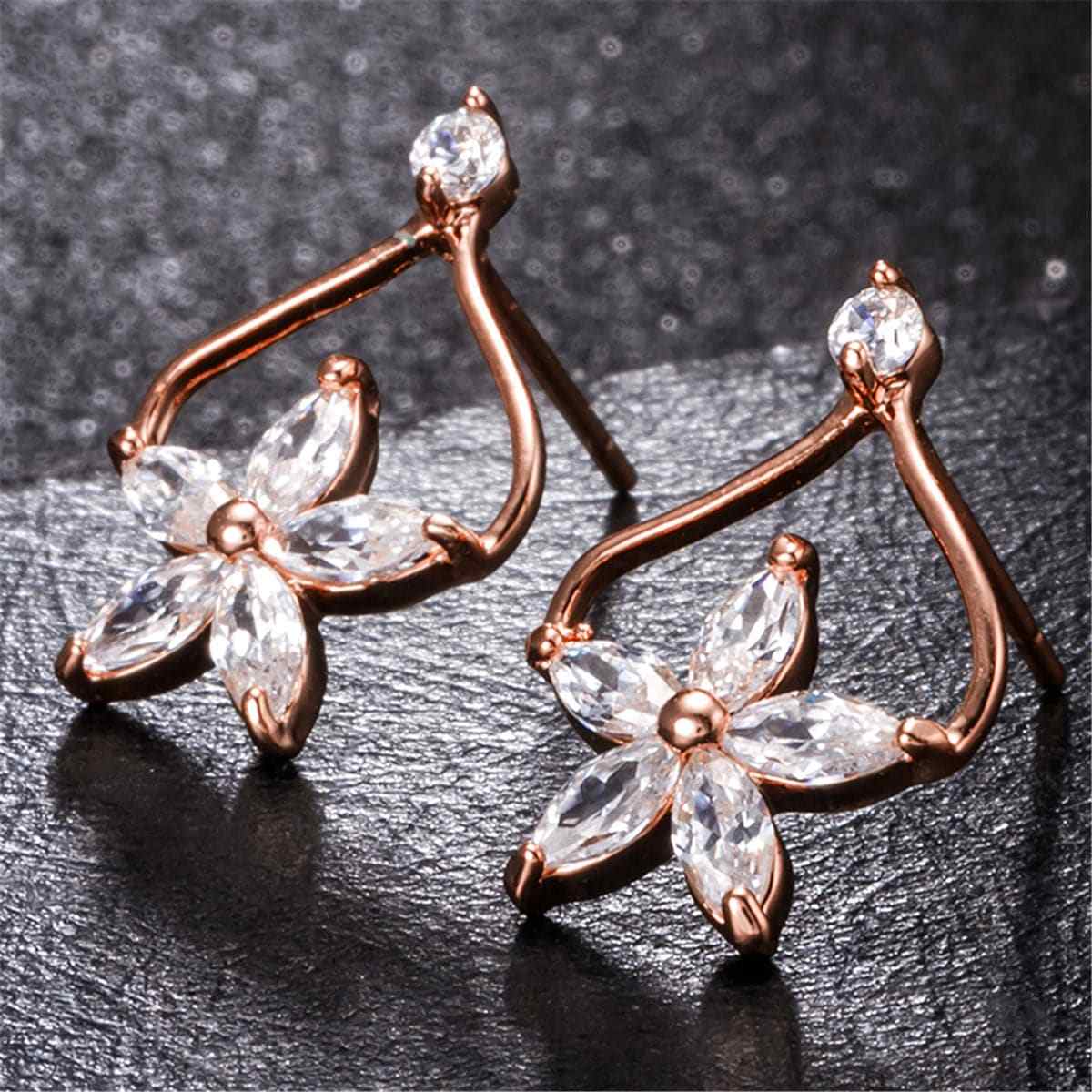 White Pear Crystal & Rose Goldtone Clover Stud Earrings