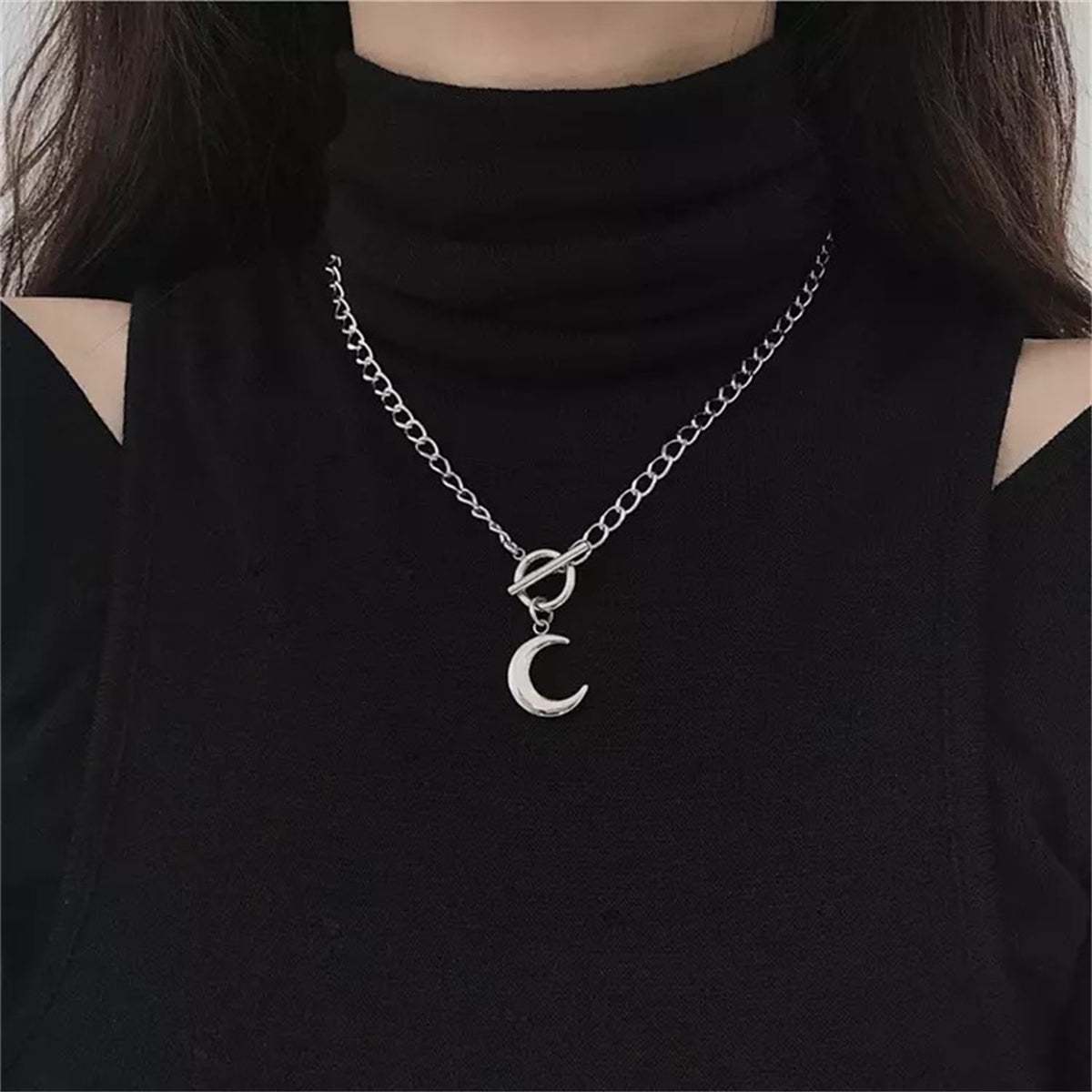 Silvertone Moon Pendant Necklace